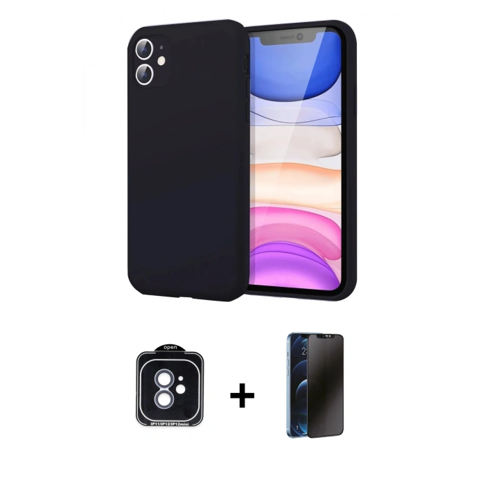 MARSİLYAN™- iPhone 11 Kılıf Kozmos Yansıma Özel Seri - Siyah 3D Antistatik Hayalet Cam Ekran Koruyucu + PVD Metal Kamera Lens - MI