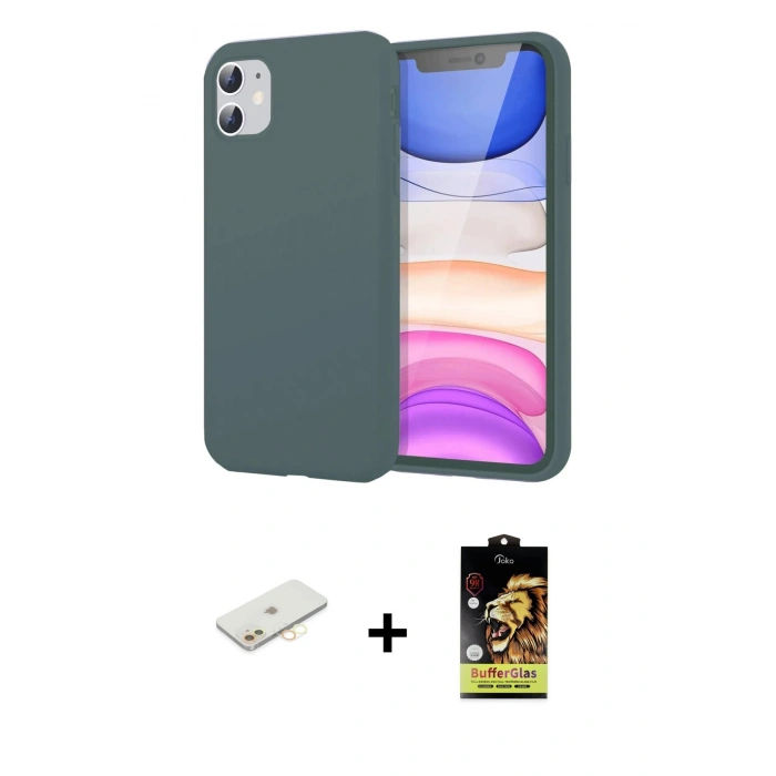 ieg™ iPhone 11 Kılıf Kozmos Yansıma Özel Seri - Siyah Buffer Cam Ekran Koruyucu + Sarı Renkli Kamera Lens Koruma Cam