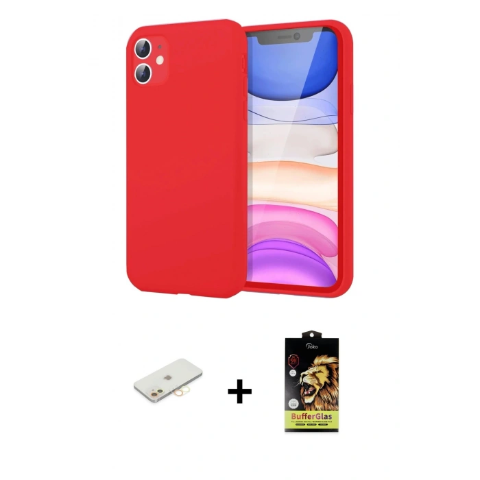 ieg™ iPhone 11 Kılıf Kozmos Yansıma Özel Seri - Siyah Buffer Cam Ekran Koruyucu + Sarı Renkli Kamera Lens Koruma Cam