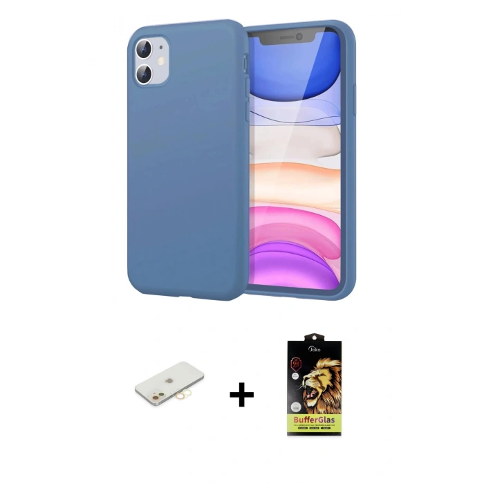 ieg™ iPhone 11 Kılıf Kozmos Yansıma Özel Seri - Siyah Buffer Cam Ekran Koruyucu + Sarı Renkli Kamera Lens Koruma Cam