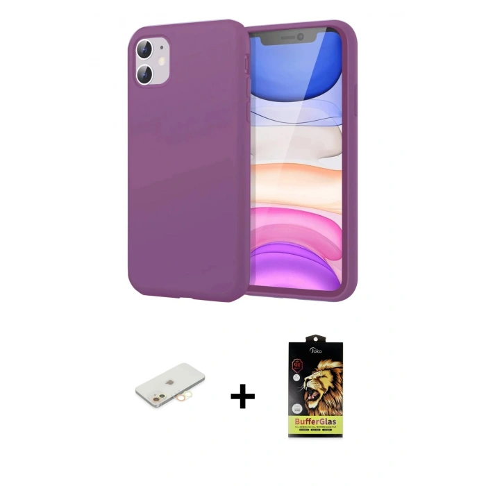 ieg™ iPhone 11 Kılıf Kozmos Yansıma Özel Seri - Siyah Buffer Cam Ekran Koruyucu + Sarı Renkli Kamera Lens Koruma Cam
