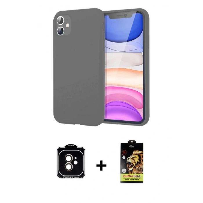 ieg™ iPhone 11 Kılıf Kozmos Yansıma Özel Seri - Siyah Buffer Cam Ekran Koruyucu + Turuncu PVD Metal Kamera Lens