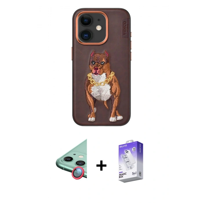 ieg™ iPhone 11 Kılıf Nova Form Koleksiyonu - Siyah Bilvis 5in1 3D Magic Cam Ekran Koruyucu + Kırmızı Raze Metal Kamera Lens