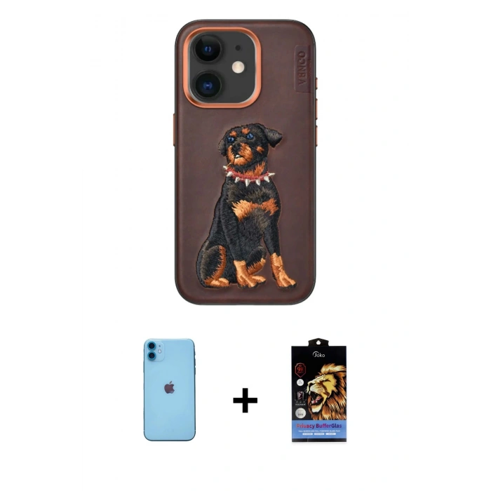 ieg™ iPhone 11 Kılıf Nova Form Koleksiyonu - Siyah Buffer Hayalet Cam Ekran Koruyucu + Mavi Neon Fosforlu Kamera Lens