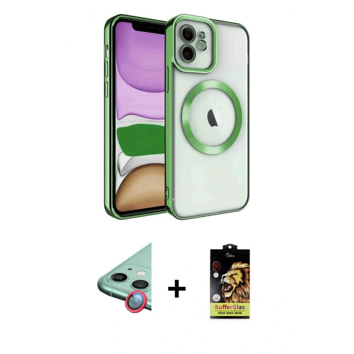 ieg™ iPhone 11 Kılıf Nova Işık Özel Seri - Siyah Buffer Cam Ekran Koruyucu + Kırmızı Raze Metal Kamera Lens