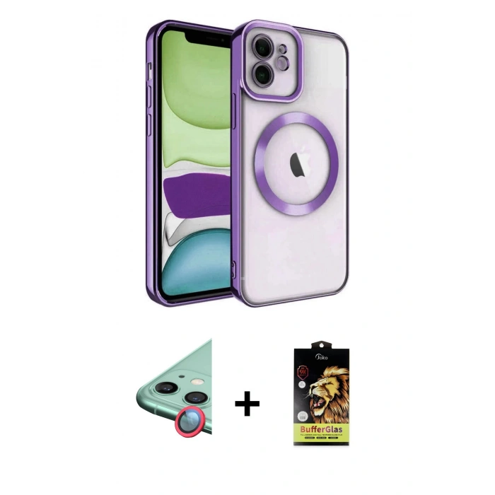 ieg™ iPhone 11 Kılıf Nova Işık Özel Seri - Siyah Buffer Cam Ekran Koruyucu + Kırmızı Raze Metal Kamera Lens