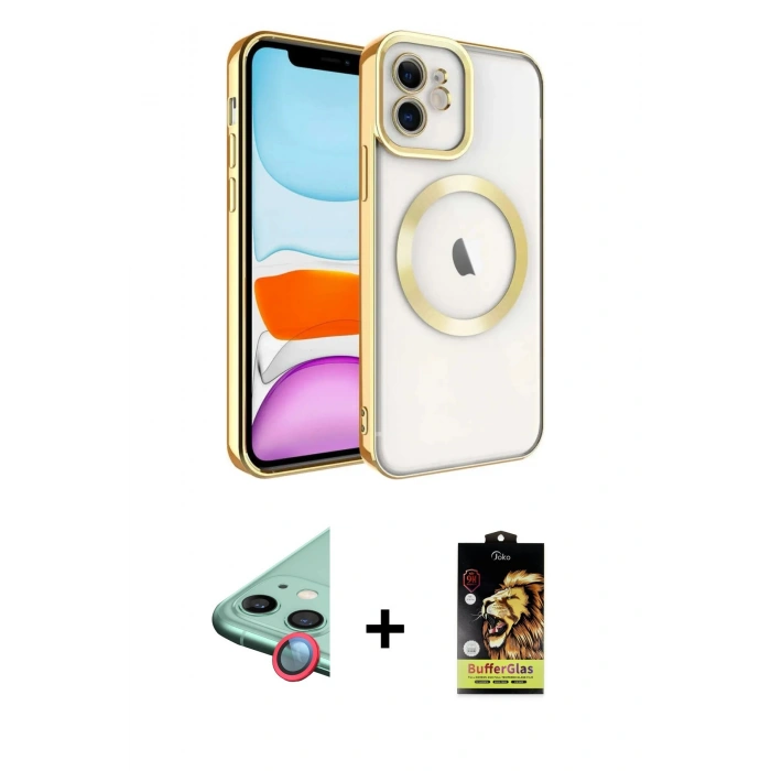 ieg™ iPhone 11 Kılıf Nova Işık Özel Seri - Siyah Buffer Cam Ekran Koruyucu + Kırmızı Raze Metal Kamera Lens