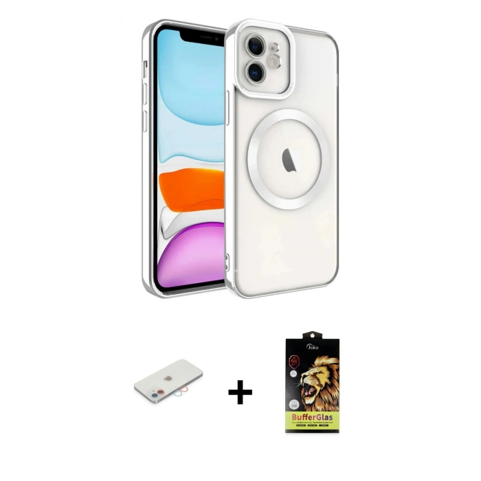 ieg™ iPhone 11 Kılıf Nova Işık Özel Seri - Siyah Buffer Cam Ekran Koruyucu + Pembe Renkli Kamera Lens Koruma Cam