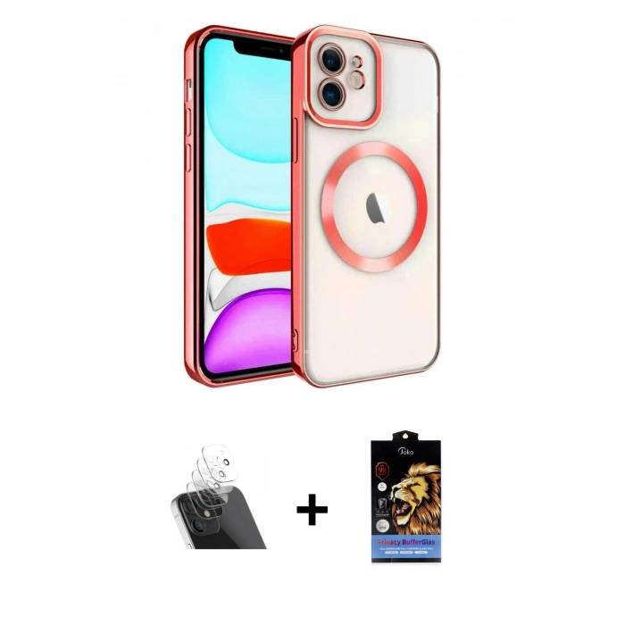 ieg™ iPhone 11 Kılıf Nova Işık Özel Seri - Siyah Buffer Hayalet Cam Ekran Koruyucu + Şeffaf Kamera Lens Koruma Cam