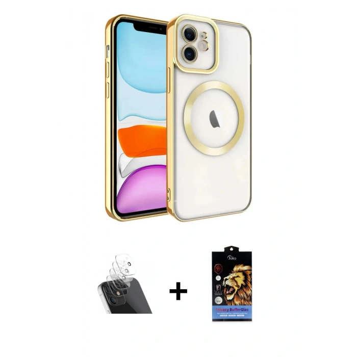 ieg™ iPhone 11 Kılıf Nova Işık Özel Seri - Siyah Buffer Hayalet Cam Ekran Koruyucu + Şeffaf Kamera Lens Koruma Cam