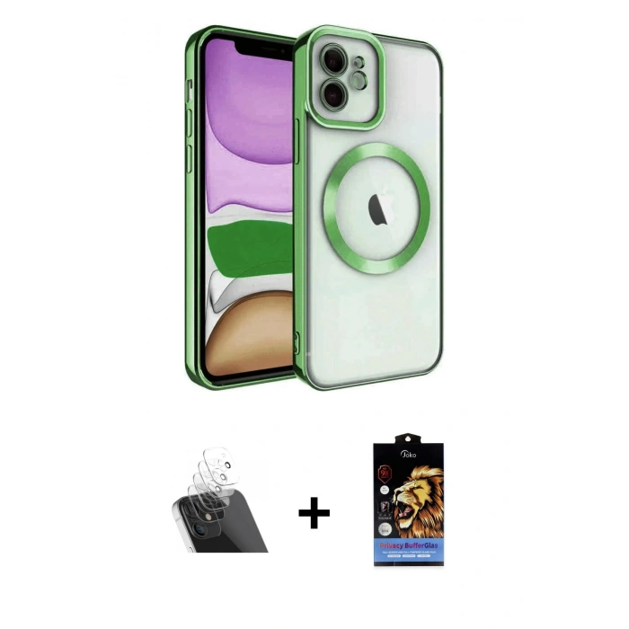 ieg™ iPhone 11 Kılıf Nova Işık Özel Seri - Siyah Buffer Hayalet Cam Ekran Koruyucu + Şeffaf Kamera Lens Koruma Cam