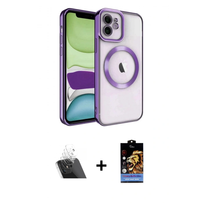 ieg™ iPhone 11 Kılıf Nova Işık Özel Seri - Siyah Buffer Hayalet Cam Ekran Koruyucu + Şeffaf Kamera Lens Koruma Cam