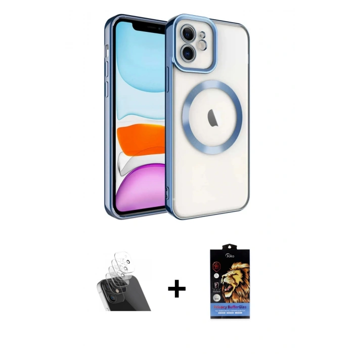 ieg™ iPhone 11 Kılıf Nova Işık Özel Seri - Siyah Buffer Hayalet Cam Ekran Koruyucu + Şeffaf Kamera Lens Koruma Cam