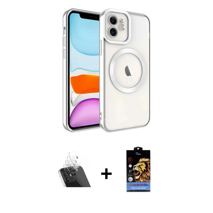ieg™ iPhone 11 Kılıf Nova Işık Özel Seri - Siyah Buffer Hayalet Cam Ekran Koruyucu + Şeffaf Kamera Lens Koruma Cam