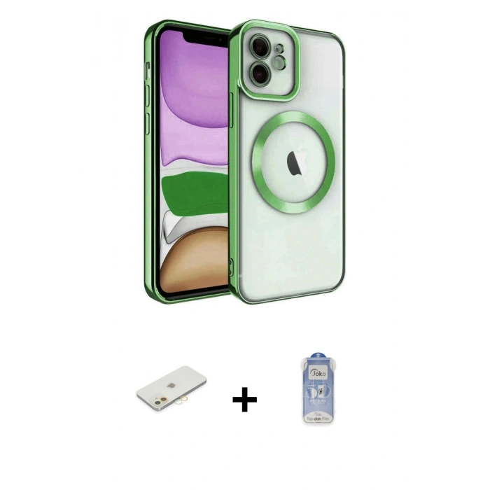 ieg™ iPhone 11 Kılıf Nova Işık Özel Seri - Siyah Joko Magic 5D Cam + Turuncu Renkli Kamera Lens Koruma Cam