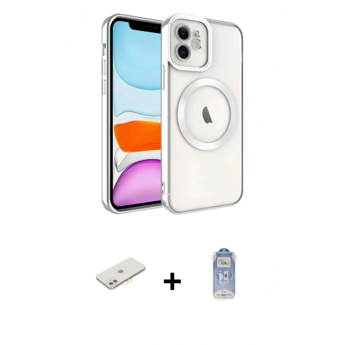 ieg™ iPhone 11 Kılıf Nova Işık Özel Seri - Siyah Joko Magic 5D Cam + Turuncu Renkli Kamera Lens Koruma Cam