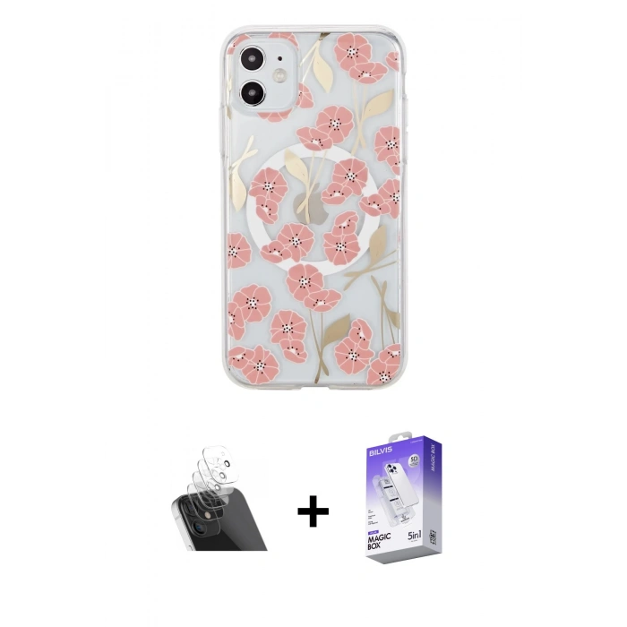 ieg™ iPhone 11 Kılıf Pusula Form - Siyah Bilvis 5in1 3D Magic Cam Ekran Koruyucu + Şeffaf Kamera Lens Koruma Cam