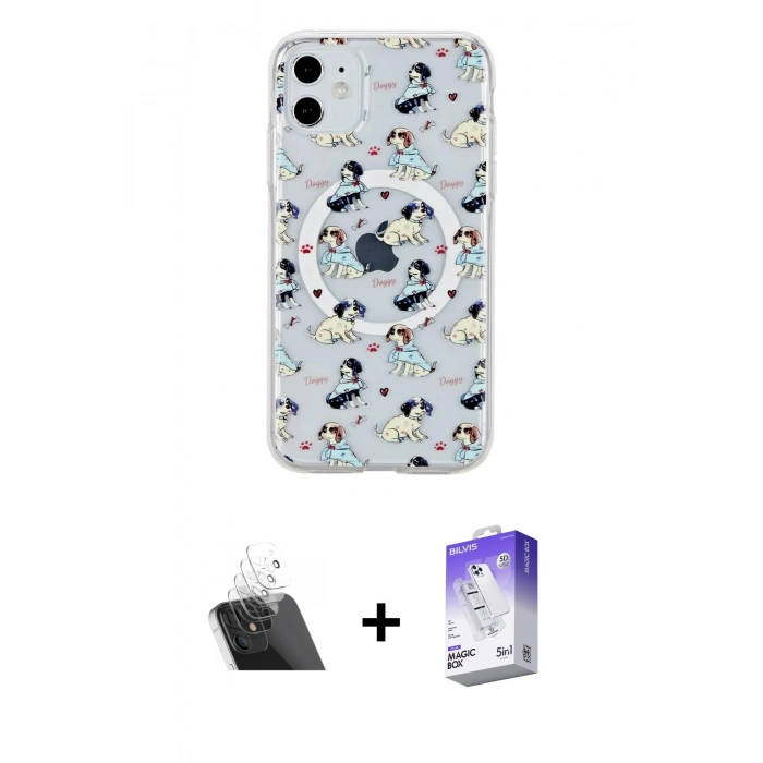 ieg™ iPhone 11 Kılıf Pusula Form - Siyah Bilvis 5in1 3D Magic Cam Ekran Koruyucu + Şeffaf Kamera Lens Koruma Cam