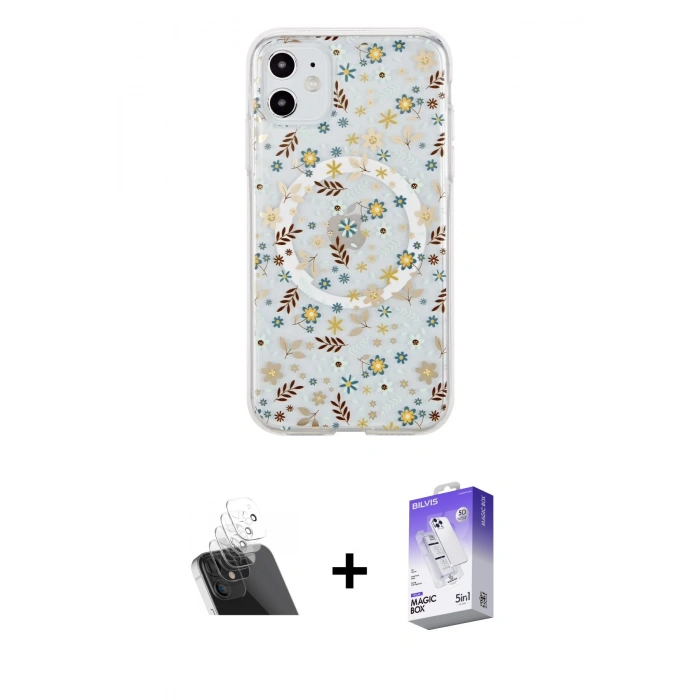 ieg™ iPhone 11 Kılıf Pusula Form - Siyah Bilvis 5in1 3D Magic Cam Ekran Koruyucu + Şeffaf Kamera Lens Koruma Cam
