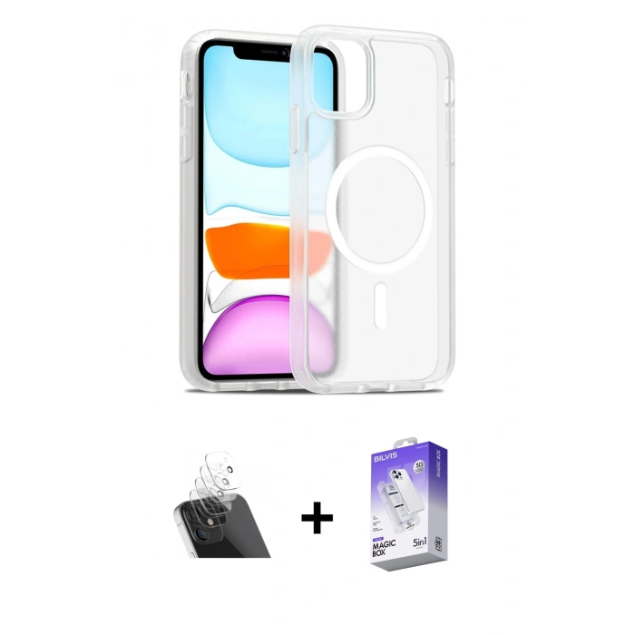 ieg™ iPhone 11 Kılıf Siluet Minimal Prime - Siyah Bilvis 5in1 3D Magic Cam Ekran Koruyucu + Şeffaf Kamera Lens Koruma Cam