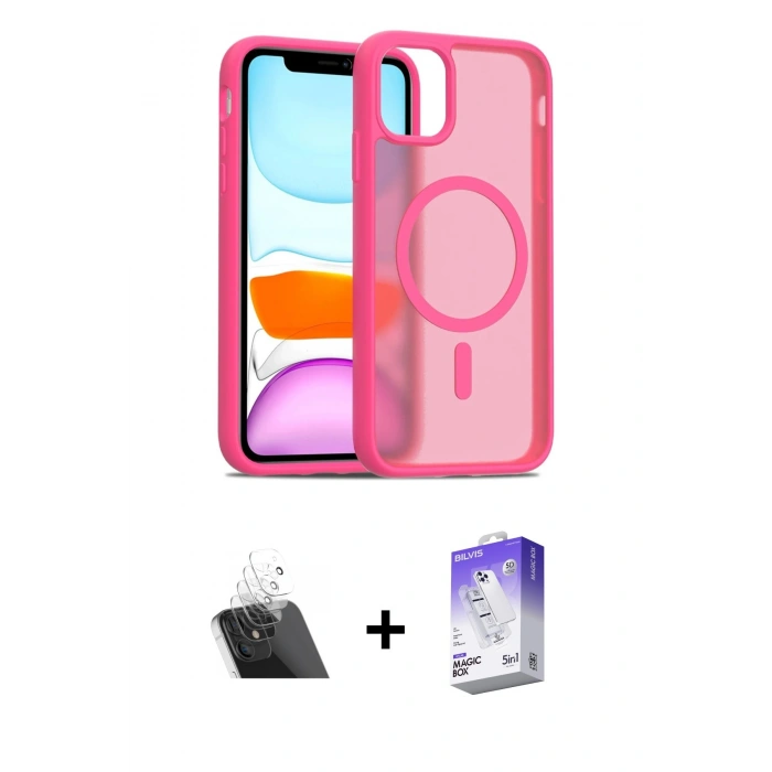 ieg™ iPhone 11 Kılıf Siluet Minimal Prime - Siyah Bilvis 5in1 3D Magic Cam Ekran Koruyucu + Şeffaf Kamera Lens Koruma Cam