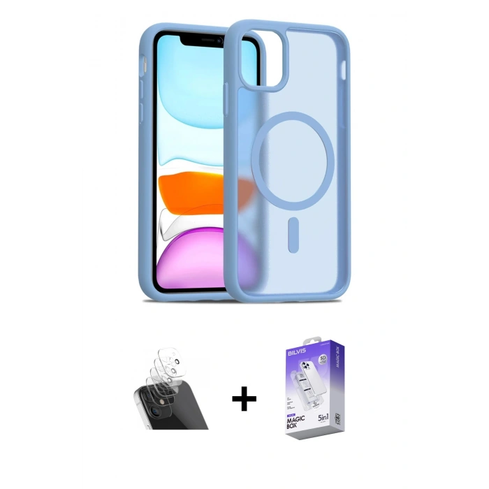 ieg™ iPhone 11 Kılıf Siluet Minimal Prime - Siyah Bilvis 5in1 3D Magic Cam Ekran Koruyucu + Şeffaf Kamera Lens Koruma Cam