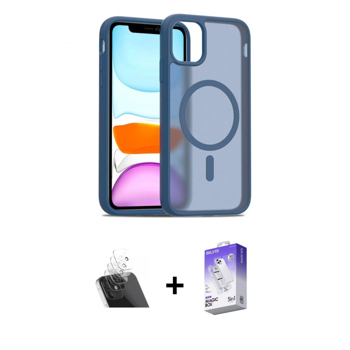 ieg™ iPhone 11 Kılıf Siluet Minimal Prime - Siyah Bilvis 5in1 3D Magic Cam Ekran Koruyucu + Şeffaf Kamera Lens Koruma Cam