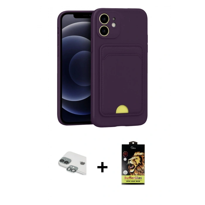 ieg™ iPhone 11 Kılıf Vadi Çizgi Prime - Siyah Buffer Cam Ekran Koruyucu + Yeşil Pers Alüminyum Kamera Lens
