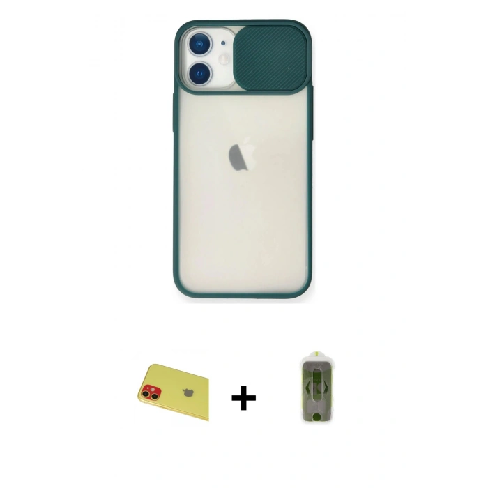 ieg™ iPhone 11 Kılıf Vadi Çizgi - Siyah Joko Magic 5D Hayalet Cam + Kırmızı Rainbow Kamera Lens Koruma Cam
