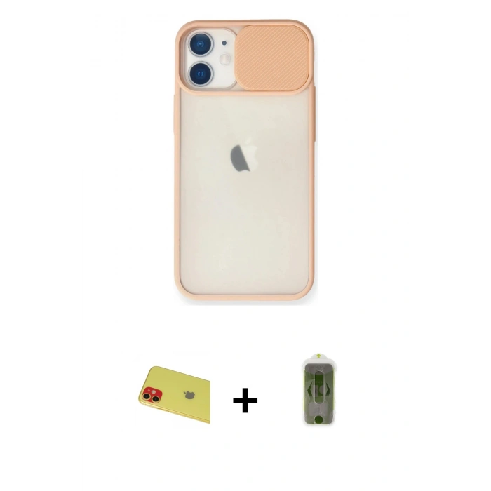 ieg™ iPhone 11 Kılıf Vadi Çizgi - Siyah Joko Magic 5D Hayalet Cam + Kırmızı Rainbow Kamera Lens Koruma Cam
