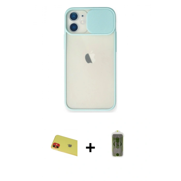 ieg™ iPhone 11 Kılıf Vadi Çizgi - Siyah Joko Magic 5D Hayalet Cam + Kırmızı Rainbow Kamera Lens Koruma Cam
