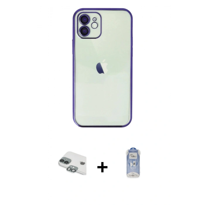 ieg™ iPhone 11 Kılıf Vadi Minimal - Siyah Joko Magic 5D Cam + Yeşil Pers Alüminyum Kamera Lens