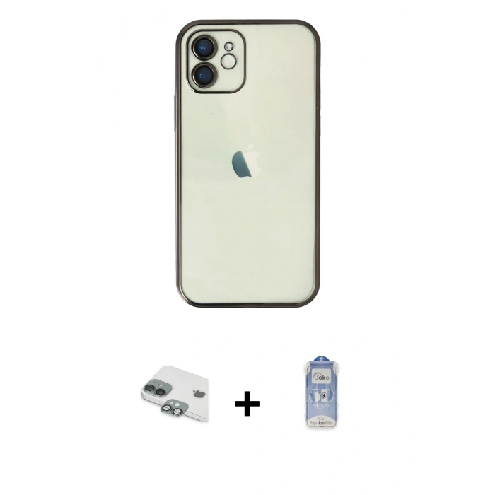 ieg™ iPhone 11 Kılıf Vadi Minimal - Siyah Joko Magic 5D Cam + Yeşil Pers Alüminyum Kamera Lens