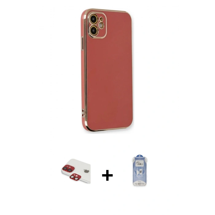 ieg™ iPhone 11 Kılıf Yankı Serisi - Siyah Joko Magic 5D Cam + Kırmızı Pers Alüminyum Kamera Lens