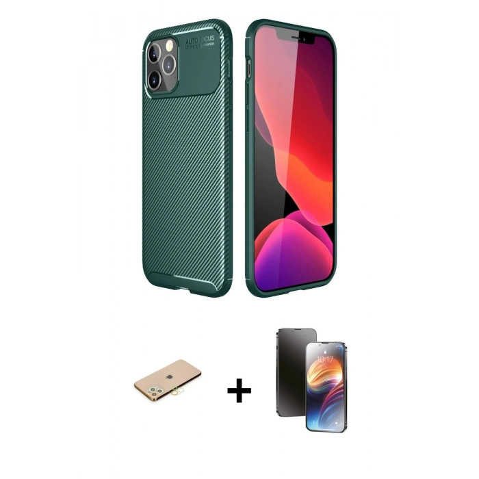 ieg™ iPhone 11 Pro Kılıf Eksen Form Prime - Siyah 3D Antistatik Mat Seramik Nano Ekran Koruyucu + Pembe Renkli Kamera Lens Koruma Cam