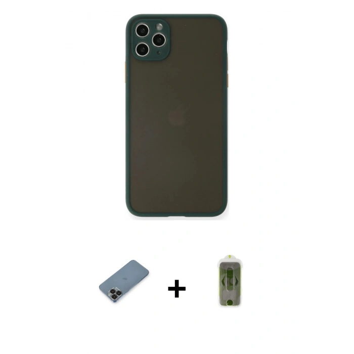 ieg™ iPhone 11 Pro Max Kılıf Ahenk Çizgi Serisi - Siyah Joko Magic 5D Hayalet Cam + Siyah Metal Kamera Lens Koruma Cam