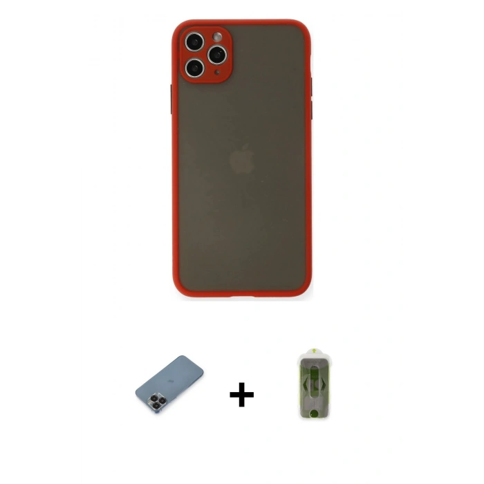 ieg™ iPhone 11 Pro Max Kılıf Ahenk Çizgi Serisi - Siyah Joko Magic 5D Hayalet Cam + Siyah Metal Kamera Lens Koruma Cam