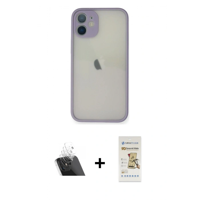 ieg™ iPhone 11 Pro Max Kılıf Ahenk Çizgi Serisi - Siyah Mat Seramik Nano Ekran Koruyucu + Şeffaf Kamera Lens Koruma Cam