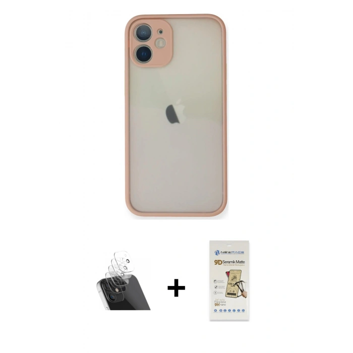 ieg™ iPhone 11 Pro Max Kılıf Ahenk Çizgi Serisi - Siyah Mat Seramik Nano Ekran Koruyucu + Şeffaf Kamera Lens Koruma Cam