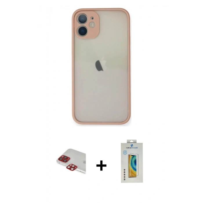 ieg™ iPhone 11 Pro Max Kılıf Ahenk Çizgi Serisi - Siyah Polymer Nano Ekran Koruyucu + Kırmızı Pers Alüminyum Kamera Lens