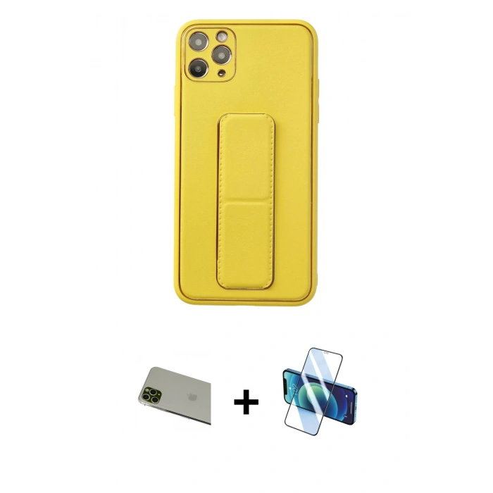 ieg™ iPhone 11 Pro Max Kılıf Akış Doku - Siyah 3D Antistatik Seramik Nano Ekran Koruyucu + Yeşil Rainbow Kamera Lens Koruma Cam