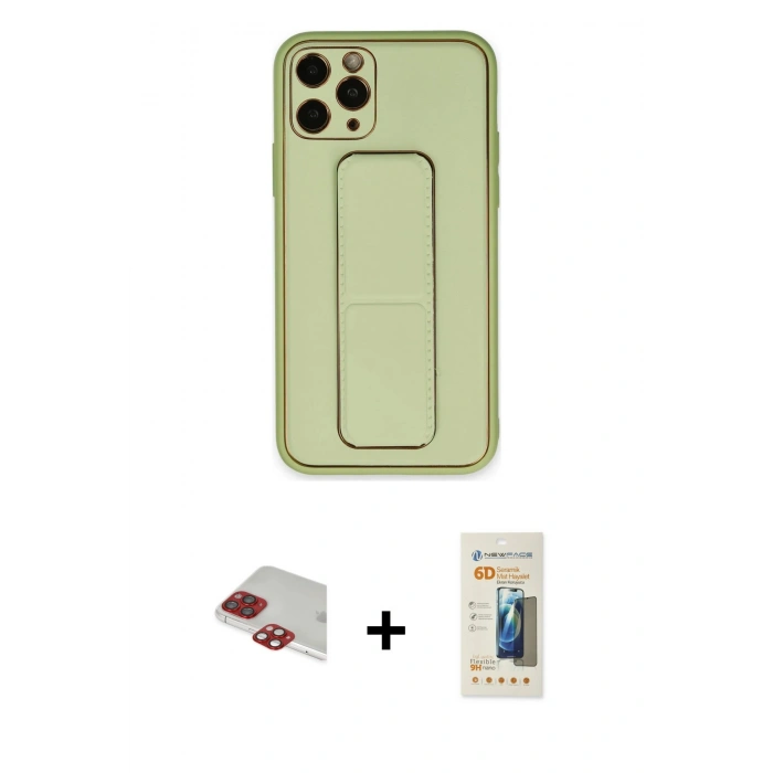 ieg™ iPhone 11 Pro Max Kılıf Akış Doku - Siyah 6D Mat Seramik Hayalet Nano Ekran Koruyucu + Kırmızı Pers Alüminyum Kamera Lens