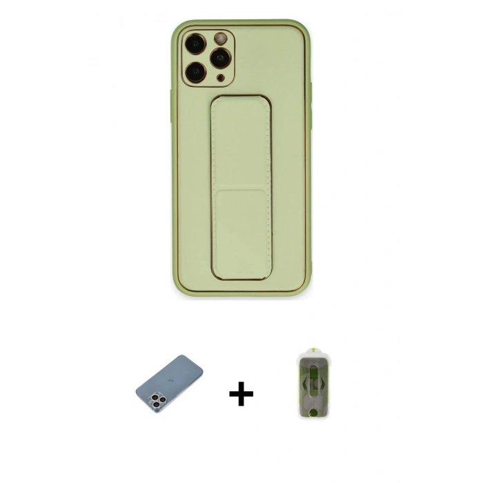 ieg™ iPhone 11 Pro Max Kılıf Akış Doku - Siyah Joko Magic 5D Hayalet Cam + Gümüş Shine Kamera Lens Koruma Cam