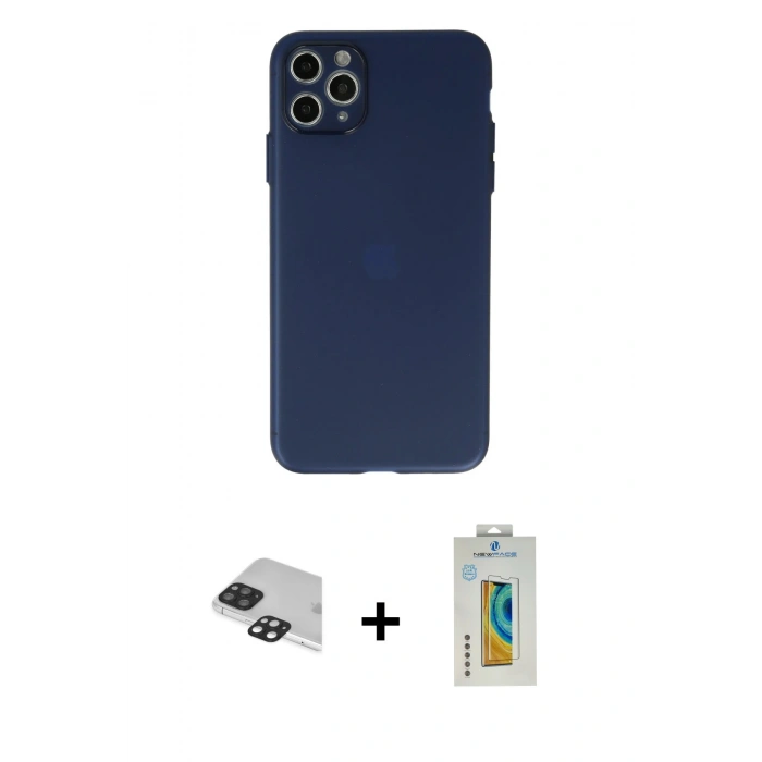 ieg™ iPhone 11 Pro Max Kılıf Atlas Minimal Prime - Siyah Polymer Nano Ekran Koruyucu + Siyah Pers Alüminyum Kamera Lens