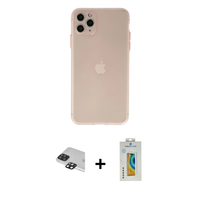 ieg™ iPhone 11 Pro Max Kılıf Atlas Minimal Prime - Siyah Polymer Nano Ekran Koruyucu + Siyah Pers Alüminyum Kamera Lens
