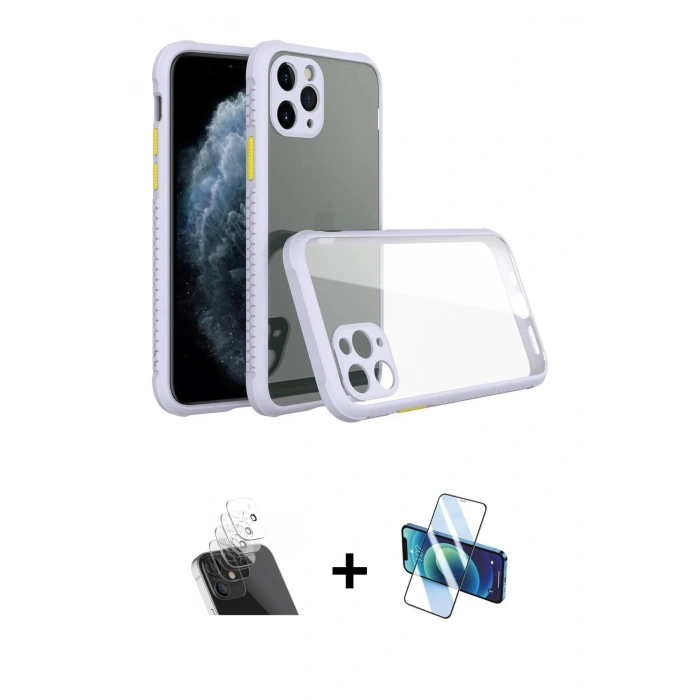 ieg™ iPhone 11 Pro Max Kılıf Nova Asil Özel Seri - Siyah 3D Antistatik Cam Ekran Koruyucu + Şeffaf Kamera Lens Koruma Cam