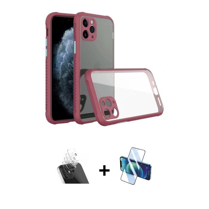 ieg™ iPhone 11 Pro Max Kılıf Nova Asil Özel Seri - Siyah 3D Antistatik Cam Ekran Koruyucu + Şeffaf Kamera Lens Koruma Cam