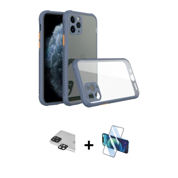 ieg™ iPhone 11 Pro Max Kılıf Nova Asil Özel Seri - Siyah 3D Antistatik Seramik Nano Ekran Koruyucu + Siyah Pers Alüminyum Kamera Lens
