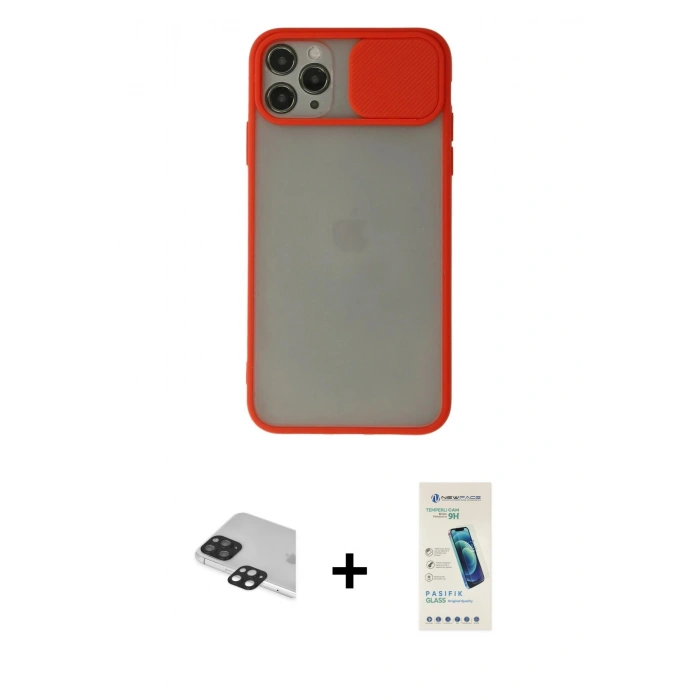 ieg™ iPhone 11 Pro Max Kılıf Vadi Çizgi - Şeffaf Pasifik Cam Ekran Koruyucu + Siyah Pers Alüminyum Kamera Lens