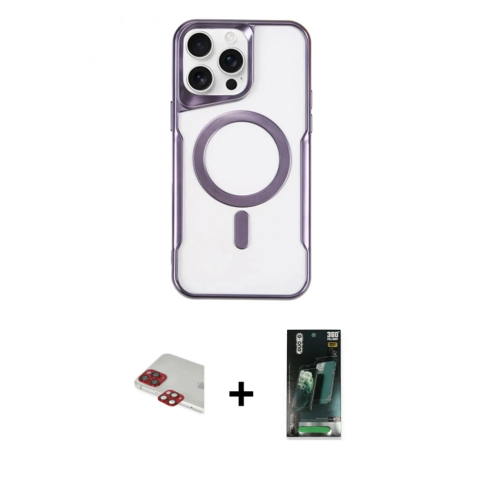 ieg™ iPhone 11 Pro Max Kılıf Yadigar Klasik Özel Seri - Şeffaf 360 Full Body Arka Koruyucu + Kırmızı Pers Alüminyum Kamera Lens